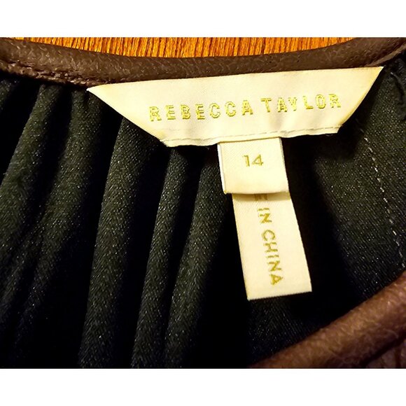 Rebecca Taylor Purple Faux Leather Gathered Puff Sleeve Tiered Dress Size 14 - Picture 6 of 15